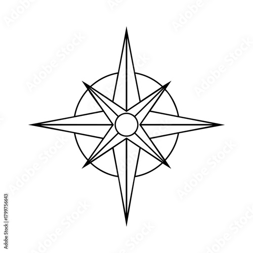 Compass rose illustration, a navigational instrument showing cardinal directions isolated on