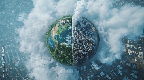 Divided earth nature versus city pollution high resolution image