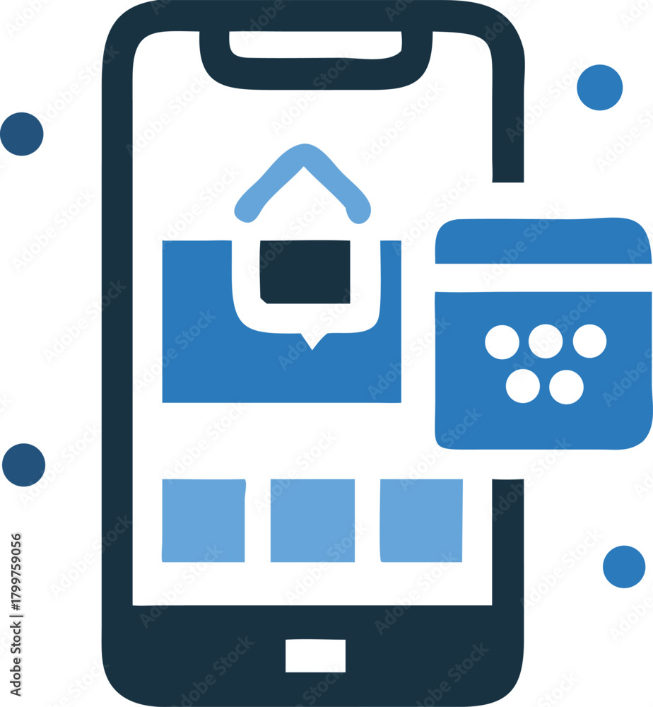 Fototapeta premium Mobile interface displays blue house icon, with a blue calendar also visible to users