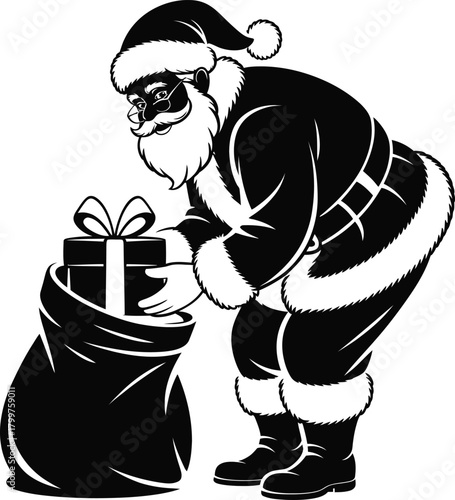 Santa claus putting gift vector illustration in silhouette