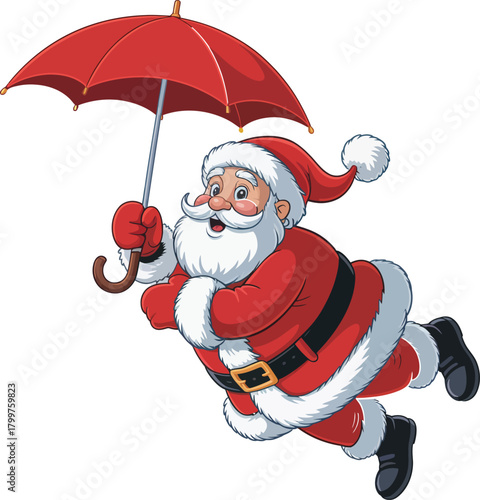 Santa Claus Holding Umbrella Vector Illustration Happy Character