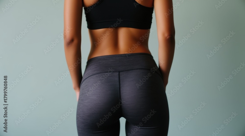 Fototapeta premium A woman is wearing black leggings and a black top