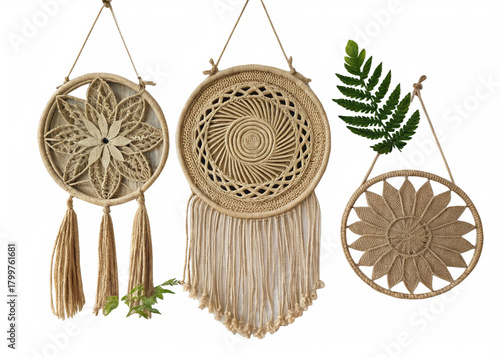 Jute wall hangings isolated on white background