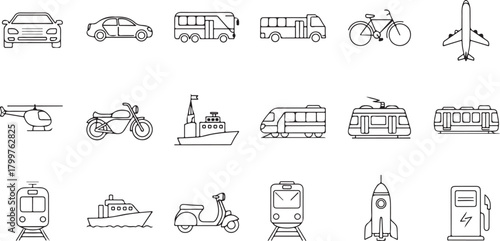 Transportation Icons Outline Collection bicycle airplane