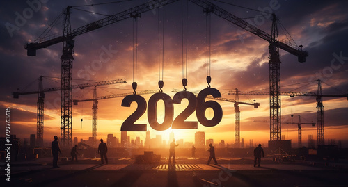 The year 2026 number construction theme, celebration new year 2026