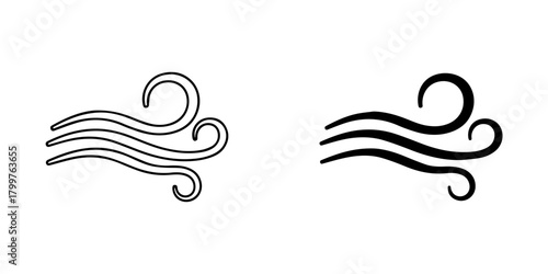 Wind icon set isolated on, a symbol of weather, air, or breeze in simple line art style