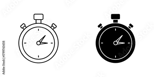 Stopwatch icon in outline and glyph style isolated on timer symbol for web design