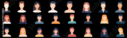 flat design user avatars. Perfect for profile placeholders, team pages, UI/UX, and social media applications. Male and female icons.