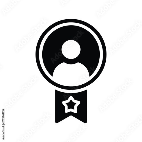Silhouette profile icon inside a badge with star below honors best person