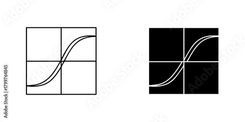 Hysteresis loop icon in black and white, representing magnetism, physics, and material isolated on