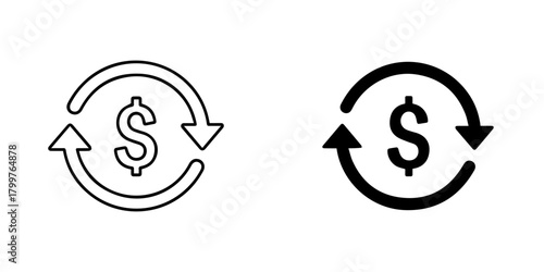 Dollar currency exchange icon isolated on money refund, return, or transfer concept