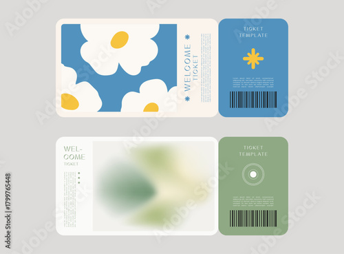 Event ticket template set. Ticket mockup. Vector template illustration.