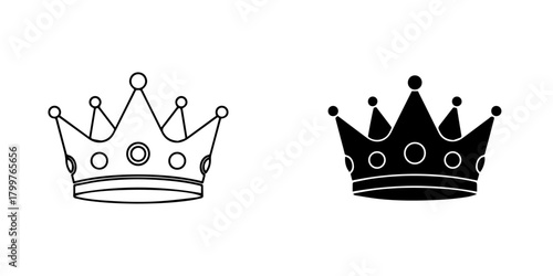 Illustration of a crown in black and white, depicting royalty and power isolated on