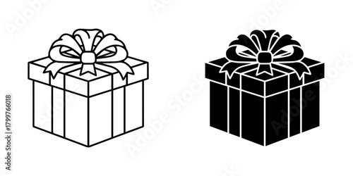 Gift box icon set with ribbon bow, representing present, surprise, and celebration isolated on