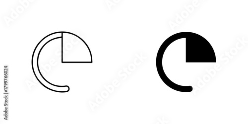 Two versions of a pie chart icon, one with a line and one with a solid fill isolated on