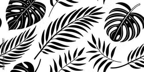 Wallpaper Mural Black and White Tropical Leaf Pattern Seamless Vector Background Design for Decorative Purposes Torontodigital.ca