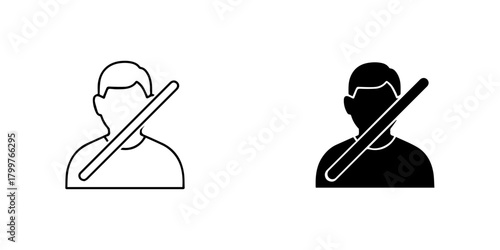 Icon of a person with a line through them, representing the concept of no people isolated on