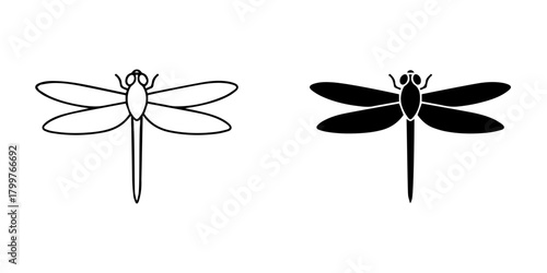 Illustration of a dragonfly icon isolated on, showcasing its delicate wings and elongated body