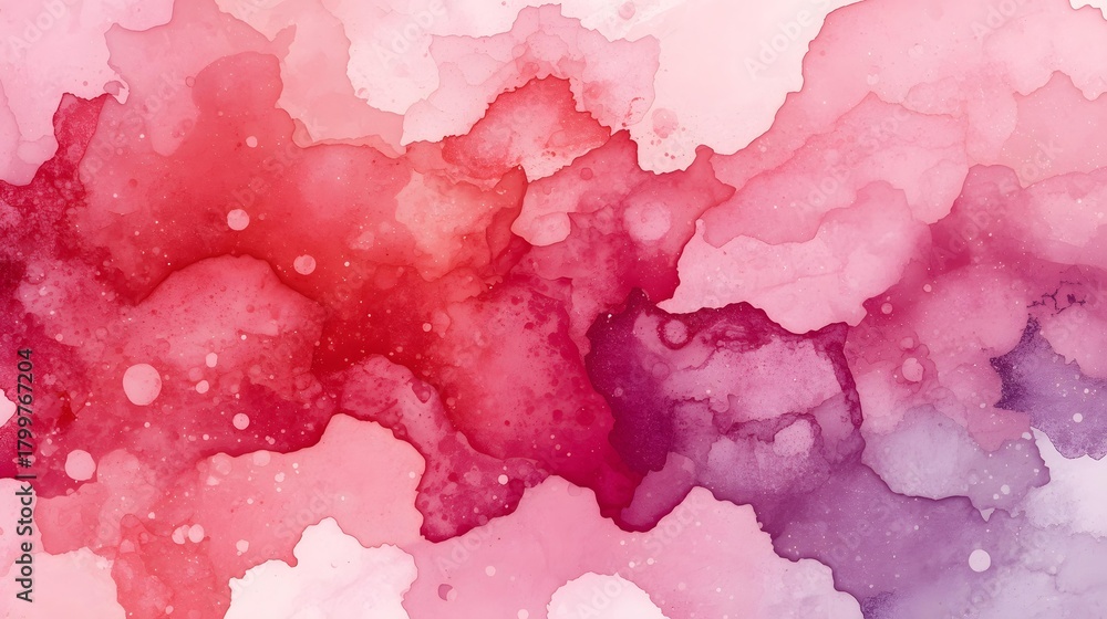 Fototapeta premium Abstract Watercolor Ink Background — Flowing Reds, Pinks, and Purples With Organic Bloom Textures and Soft Gradients.
