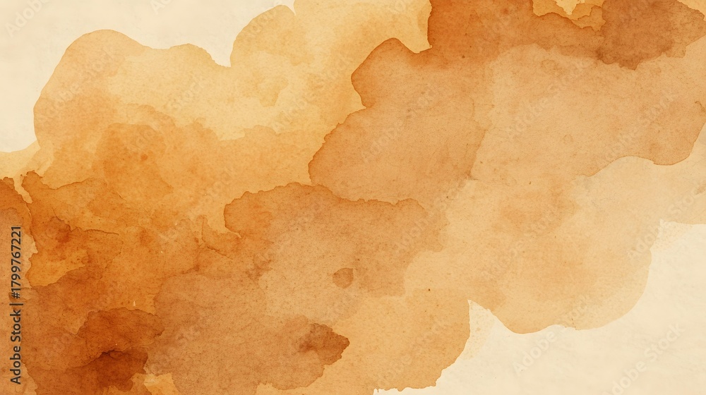 Fototapeta premium Abstract beige and brown watercolor wash background with coffee-toned texture and soft gradients, minimal backdrop with copy space