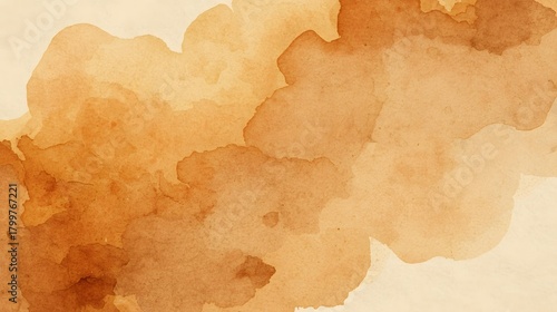 Abstract beige and brown watercolor wash background with coffee-toned texture and soft gradients, minimal backdrop with copy space
