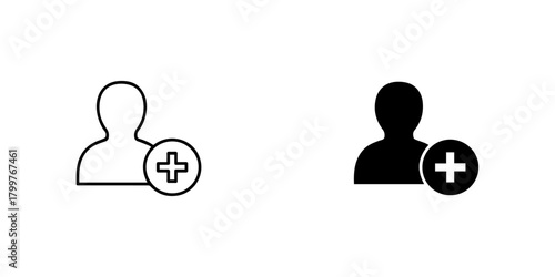 Add user icon isolated on two version of the same icon, one with black lines and one solid