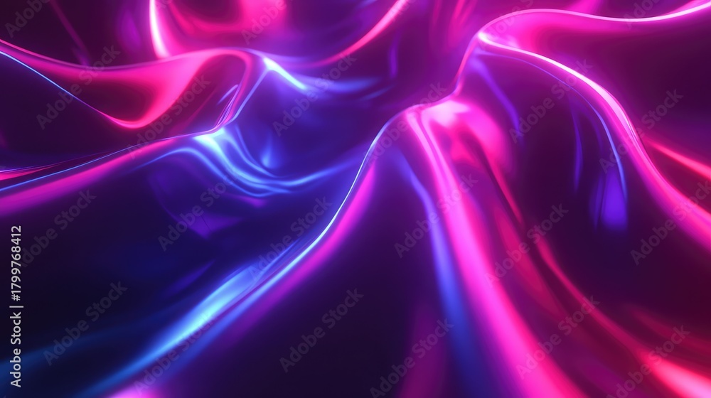 Fototapeta premium Abstract neon liquid waves glowing pink blue light