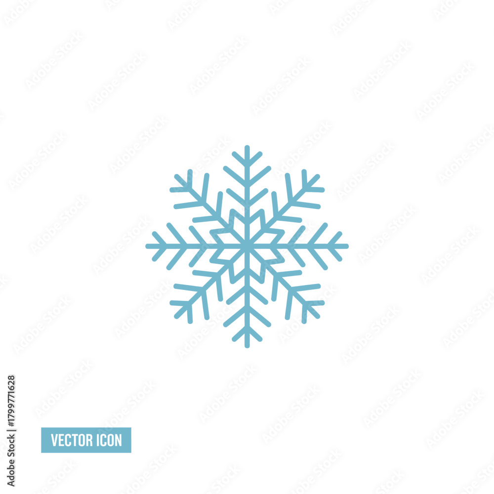 Fototapeta premium Adobe Illustrator Artwork. Flat pastel blue snowflake design isolated on a white background. Vector Illustration.