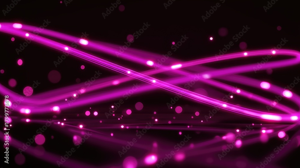 Obraz premium Pink glowing light trails and bokeh reflecting on surface