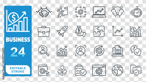 Business icons set with growth chart handshake and teamwork symbols vector illustration