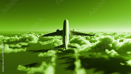 Green Skies: A Conceptual Visualization of Airplane Taking off and Ascending Above Clouds
