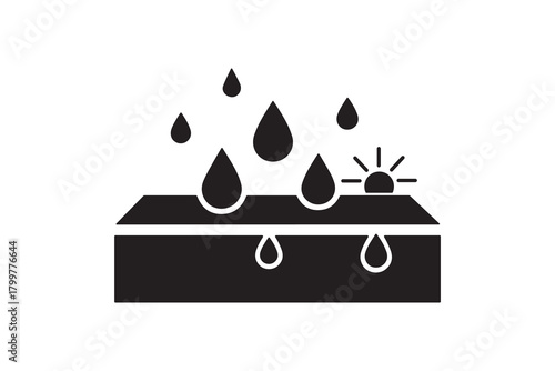 Waterproof Material Silhouette Icon Illustration Water Resistant Surface Symbol in Black and White