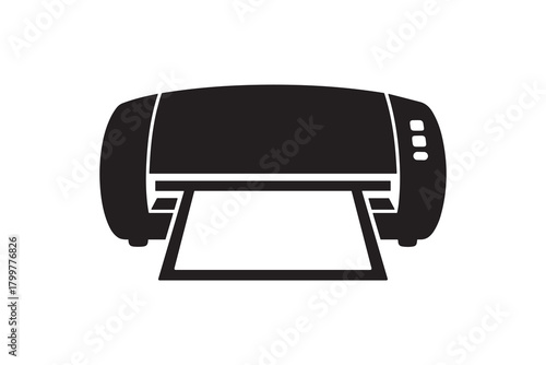 Printer Silhouette Icon with Paper Sheet Illustration Office Printer Black And White Graphic