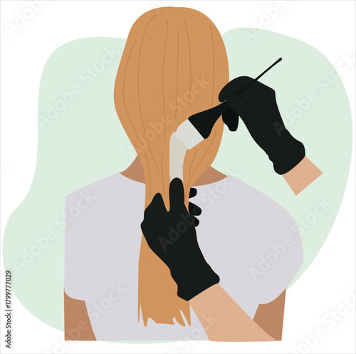 dyeing hair. Woman getting hair dyed by professional hairdresser 