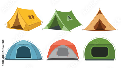 Collection of various camping tents for outdoor adventures, wilderness exploration, hiking trips, and nature expeditions, perfect for travel recreation.