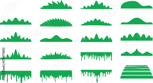 Green Silhouette Vector Set of Foliage Designs for Landscape and Nature Illustration Assets
