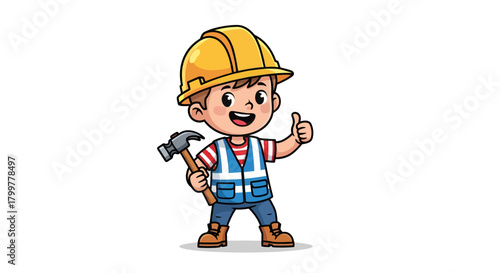 Happy young construction worker with a hammer giving a thumbs up of approval showing happiness and