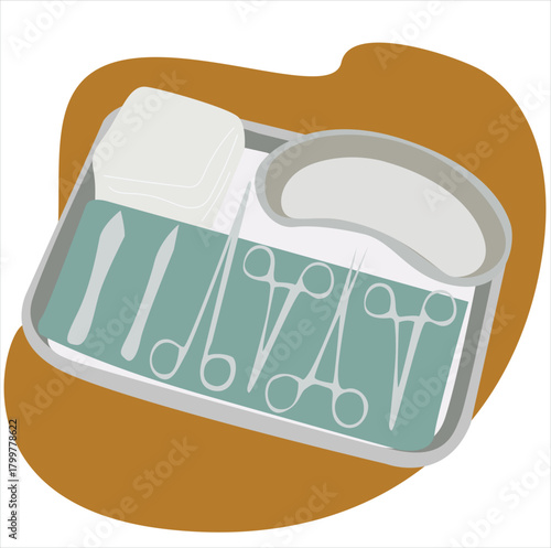 surgical instruments. Tray with surgical instruments, 