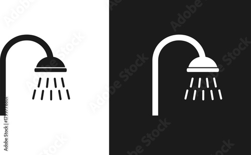 Bathroom shower icon illustration with water drops, hygiene and cleaning symbol, minimalist design for plumbing, hotel, and household vector graphic concept
