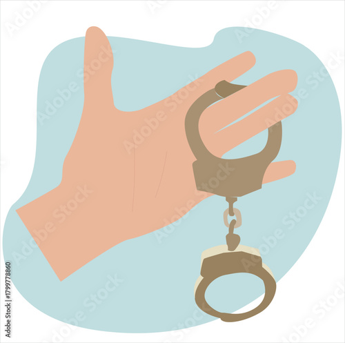 holding handcuffs.Hand of a policeman or detective is holding handcuffs. 