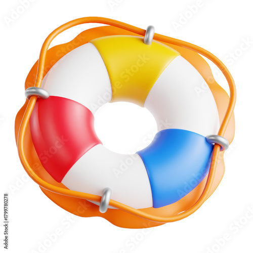 A colorful life buoy provides security and safety for swimming in a 3D illustration