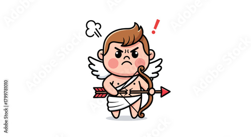 Furious cupid with a broken bow and arrow expressing negative emotion illustration