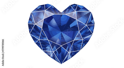 Geometric heart shaped blue gemstone with intricate facets and crisp white lines