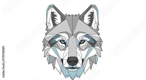 Geometric wolf head illustration with modern polygonal design in cool gray hues