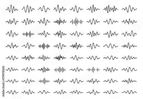 Set of Varied Audio Waveforms for Podcast, Music, Voice, and Digital Sound Spectrum Visualization