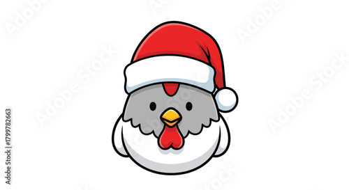 Festive fowl: A whimsical cartoon chicken donning a Santa hat for holiday greetings