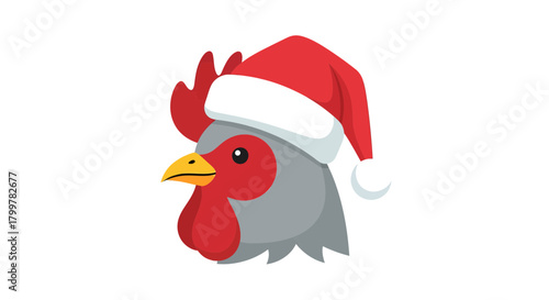 Festive Fowl: Charming Rooster in Santa Hat Spreading Holiday Cheer and Merriment