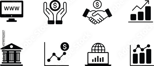 Business and finance icon set with digital marketing and growth Vector