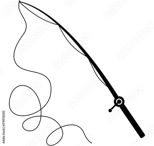 Minimalist Fishing Rod Line Art Illustration