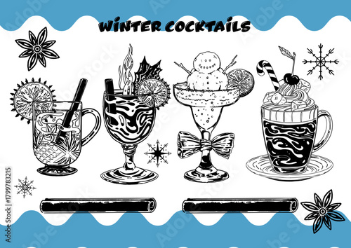 Hand Drawn Winter Cocktails illustrated drinks